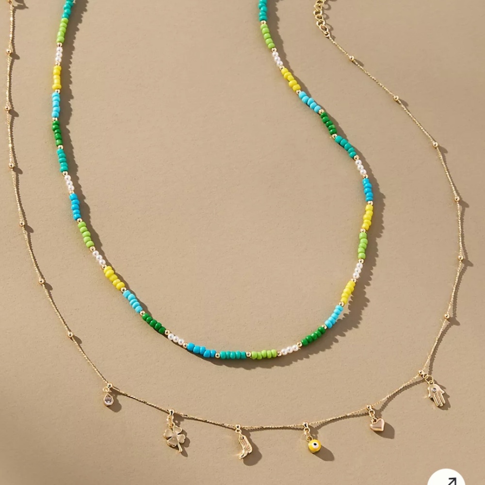 Beaded Charm Layered Necklace